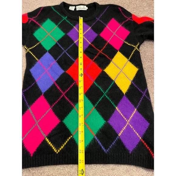 Vtg Rafaella Colorful Argyle Sweater S Diamond Angora Lambs Wool Neon Hong Kong - Picture 4 of 7